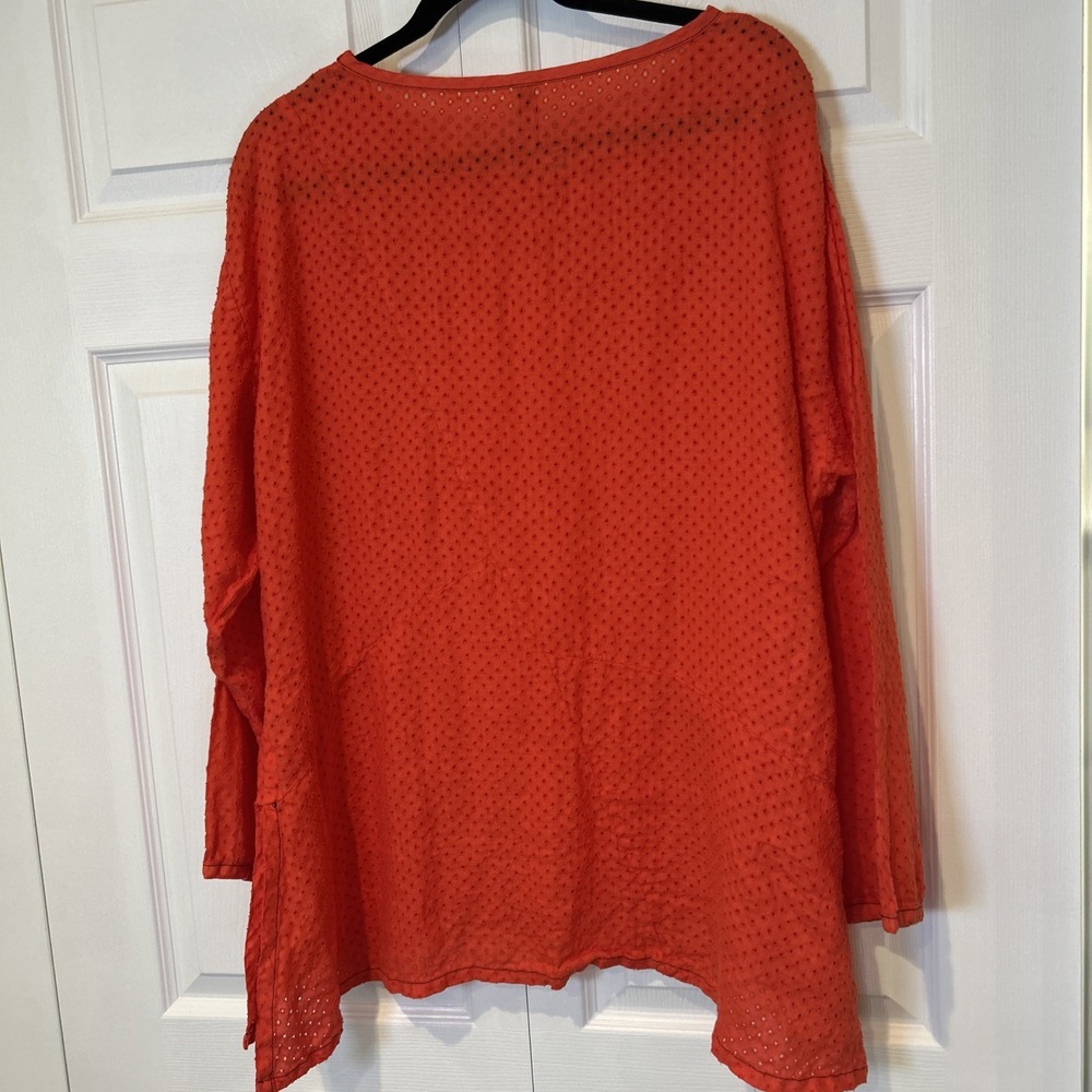 Cynthia Ashby 2X Red Linen Tunic Top Eyelet Oversized Lagenlook Scandi Girl - Picture 5 of 8